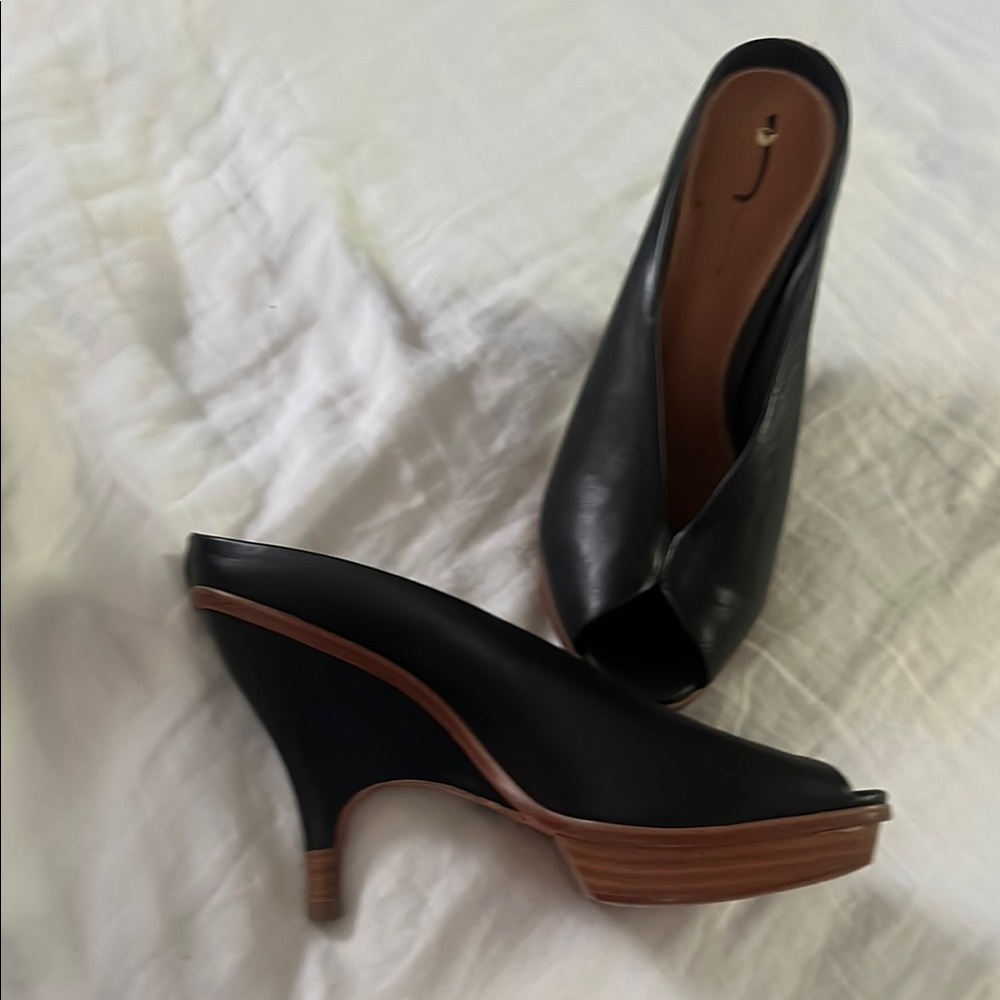Leifsdottir Black and Brown Leather Wedges